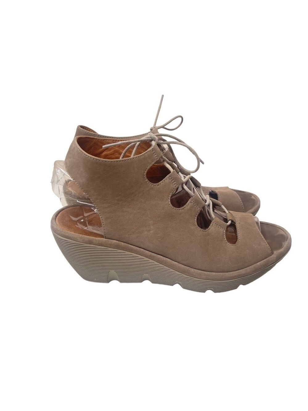 Clarks Clarene Grace Taupe Lace Up Wedge Sandals Womens 9 Bohemian Casual